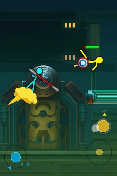 A stickman is holding a red lightsaber.